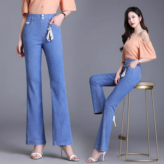 Women's Black Micro-Flare High-Waisted Elastic Pants, Slim Fit, Plus Size, Casual Spring/Autumn 2025.