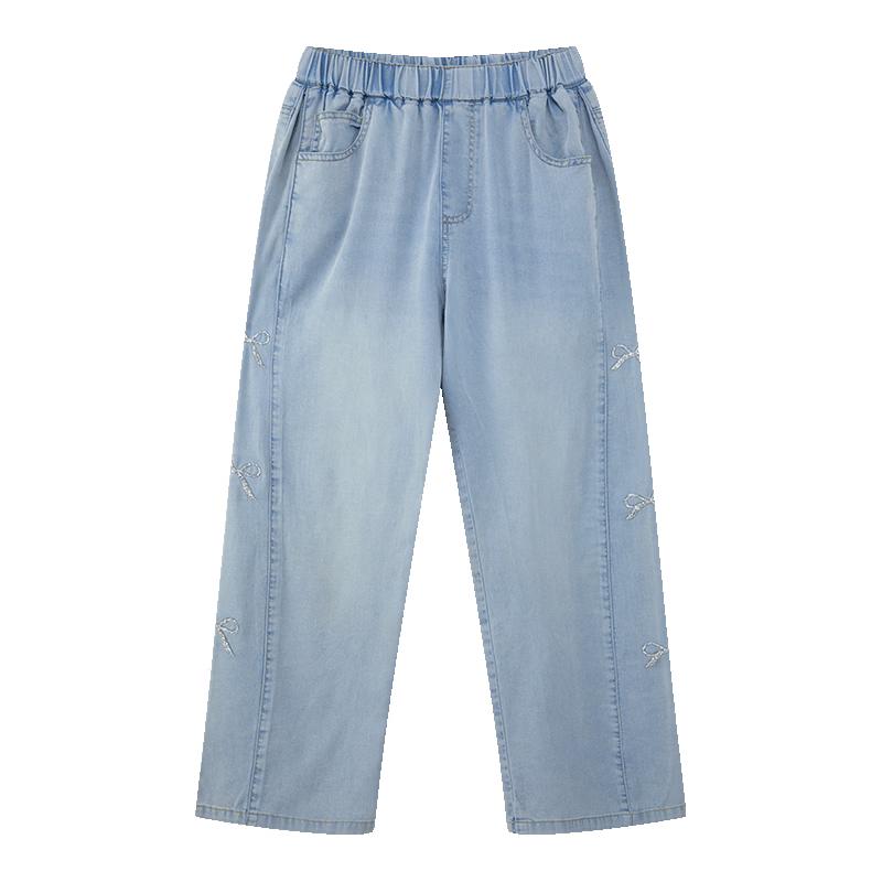 

Girls Cooling Straight-Leg Denim Jeans with Rhinestone Bow 130