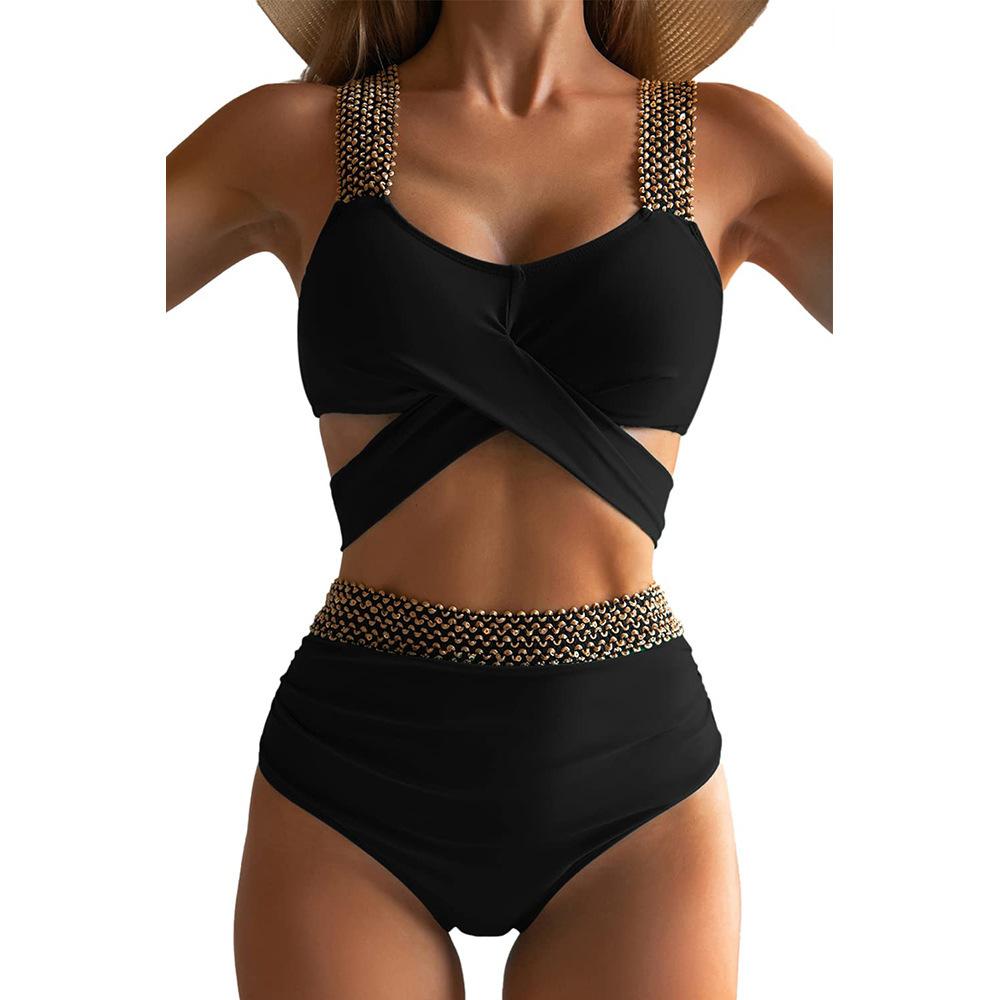 New bikini split tight swimsuit women s sexy cross halter swimsuit S