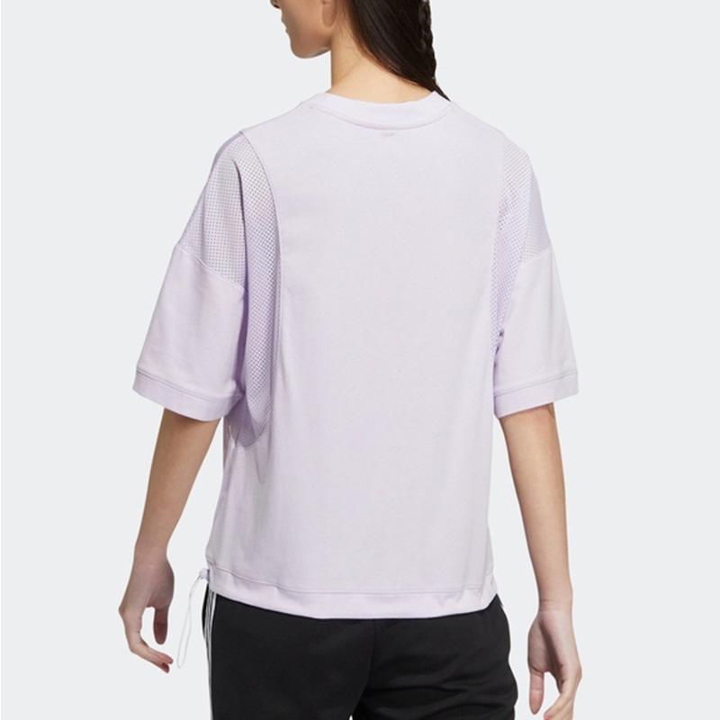 Adidas Neo Pure Color Logo Mesh Breathable Loose Casual Short-Sleeve T-Shirt Women Tops Light-Purple HS8846