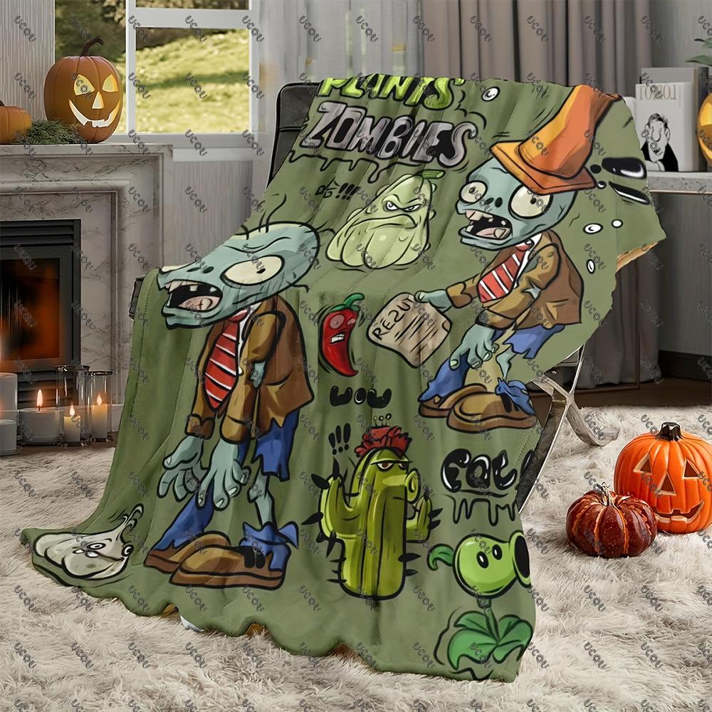 P-Plants Vs Z-Zombi Printed Fleece Throw Blanket Contemporary Style All-Season Multi-Purpose Gift Sofa Travel Office Warmth New