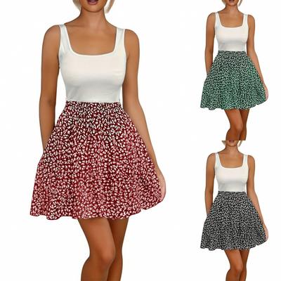 Women's Fashion Casual Short Sleeveless Round Neck Floral Stitching Dress