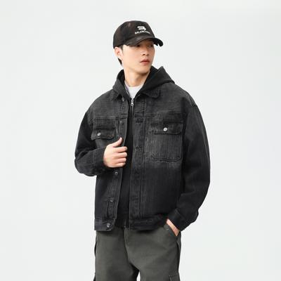 Advanced Sense Of Heavy Industry Mudança Gradual Washed Tide Brand Jaqueta Jeans Preta Masculina Jaqueta Americana Loose Tooling Masculina