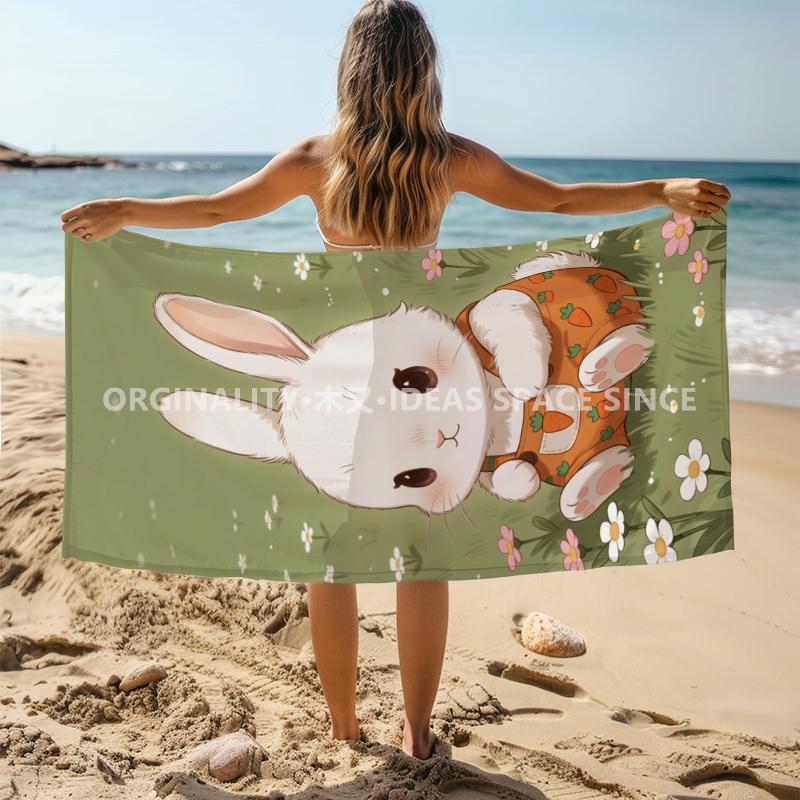 Cartoon Carrot Bunny Beach Towel Patterned Sunscreen And Windproof Suitable For Swimming Pool Camping Travel Blanket