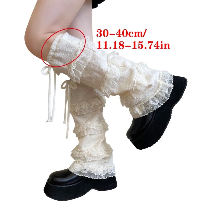 Elegant Ribbon Lace Leg Warmers Breathable Fabric Soft Yarn Stretchy Boot Cover For Homewear And Outfits
