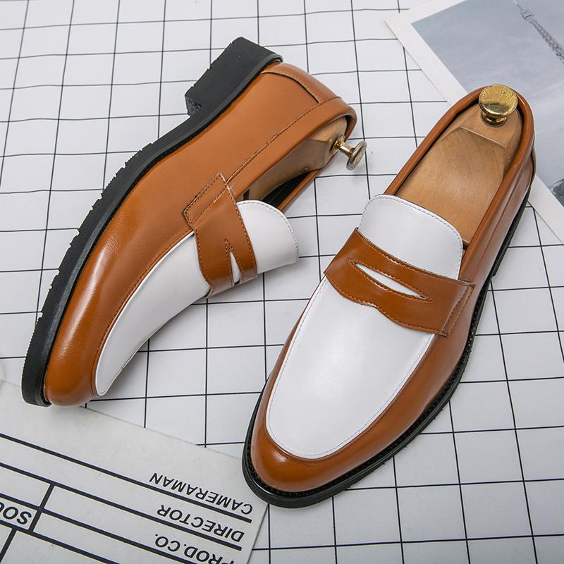 White Leather Shoes For Men Fashion Slip On Loafers Yuppie Brogue Shoes Men British Style Formal Leather Men’s Dress Shoes
