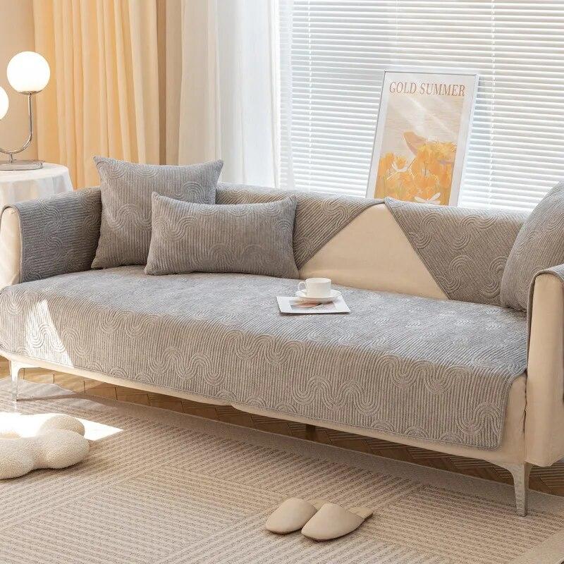 Effen Kleur Chenille Bankhoes Dik Universeel voor Alle Seizoenen Bankhoes Moderne Meubels Stofdichte Hoes L-vorm Bankhoezen 70x70cm 1pcs