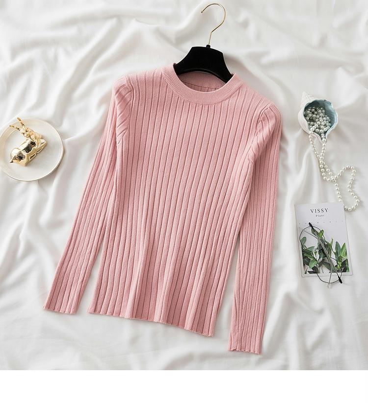 Autumn Neck Fit Round Slim Base Knitted Sweaters Women Winter New Fashion Long Sleeve Pullovers Sweater Woman Elegant Solid Casual Lady Jumpers 25477