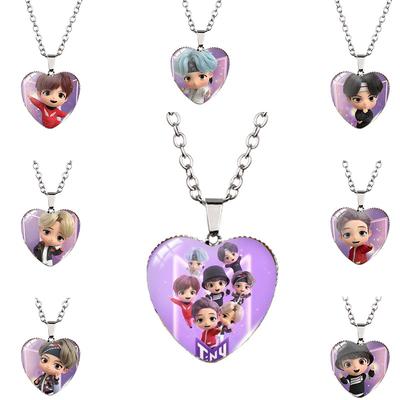 BTS Heart Necklace, Kpop Bangtan Boys 3D Cartoon Character Pendant, ARMY Fans Jewelry Gift