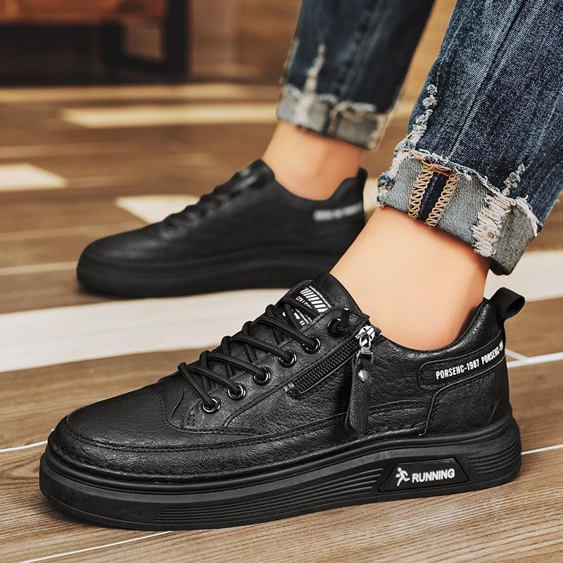 Autumn men's shoes leather board shoes men's casual trendy shoes young and young students little white shoes side zipper