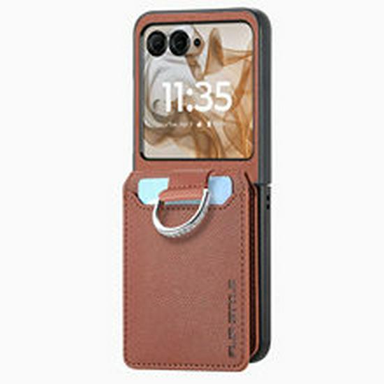 Funda de Cuero Moto Razr60 Ultra con Ranuras para Múltiples Tarjetas y Soporte de Anillo