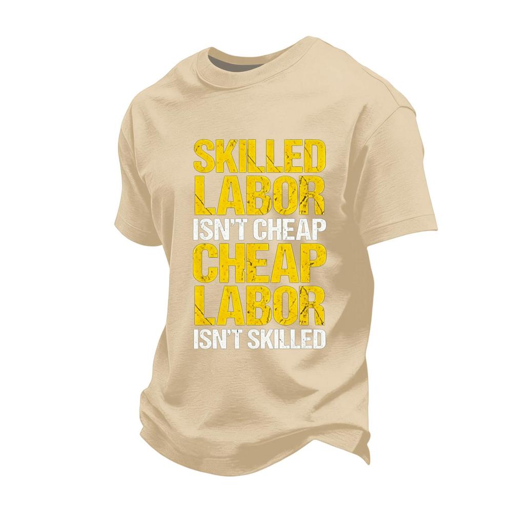 Men's Casual Loose Fit Short Sleeve T-Shirt Labor Day Graphic Printed Crew Neck Comfortable Workwear Top