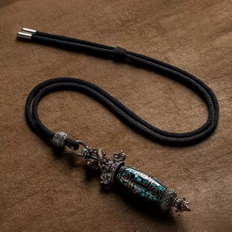 Koi Fish Nine-eye Celestial Bead, Vajra Staff Pendant, Six-character Precept for Subduing Demons, Aged Folk Art Jewelry Piece