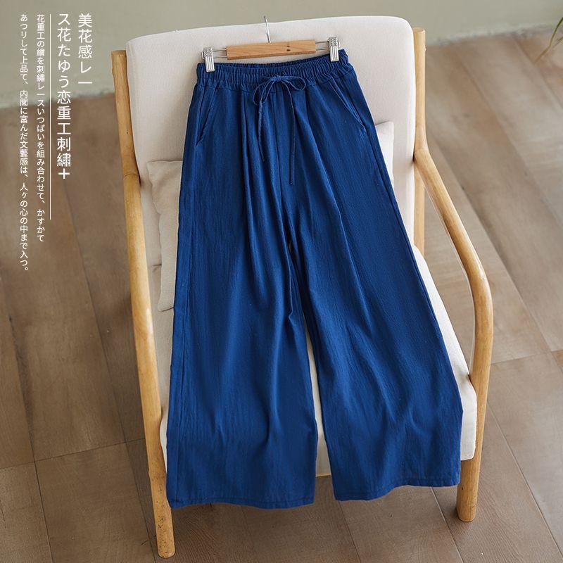 Pantaloni Larghi in Cotone e Lino da Donna per Estate e Autunno Vita Elastica Gamba Dritta Larghi Nascondono i Difetti Pantaloni Casual