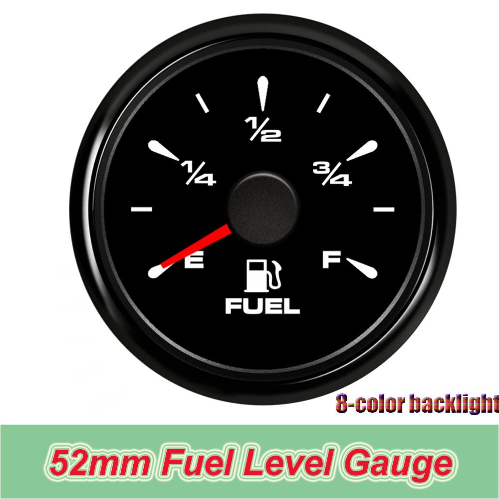 52mm Gauges Fuel Level Meter for Car Boat Yacht Gas Diesel Oil Tank Level Gauge Indicator 7colors LED Backlight Without Sensor