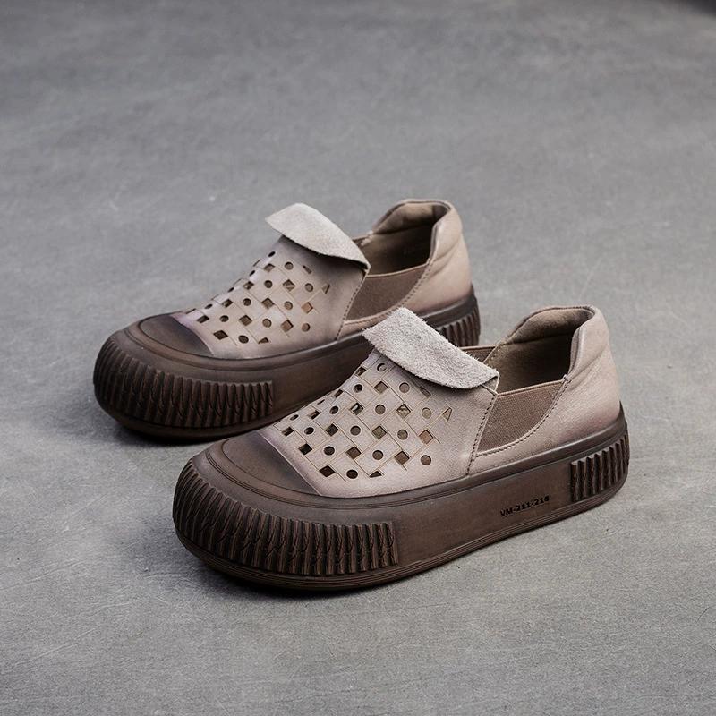 GKTINOO Mocassins Confortables Cuir Véritable Ballerines Printemps 2025 Nouveaux Rétro Creux Bout Rond Chaussures Slip-on pour Femmes