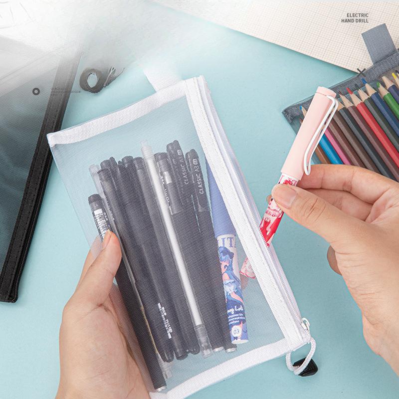 Mesh Pencil Case, Large-capacity Transparent Zipper Storage Bag, Portable Pencil Case and Stationery Bag for Students' Exams