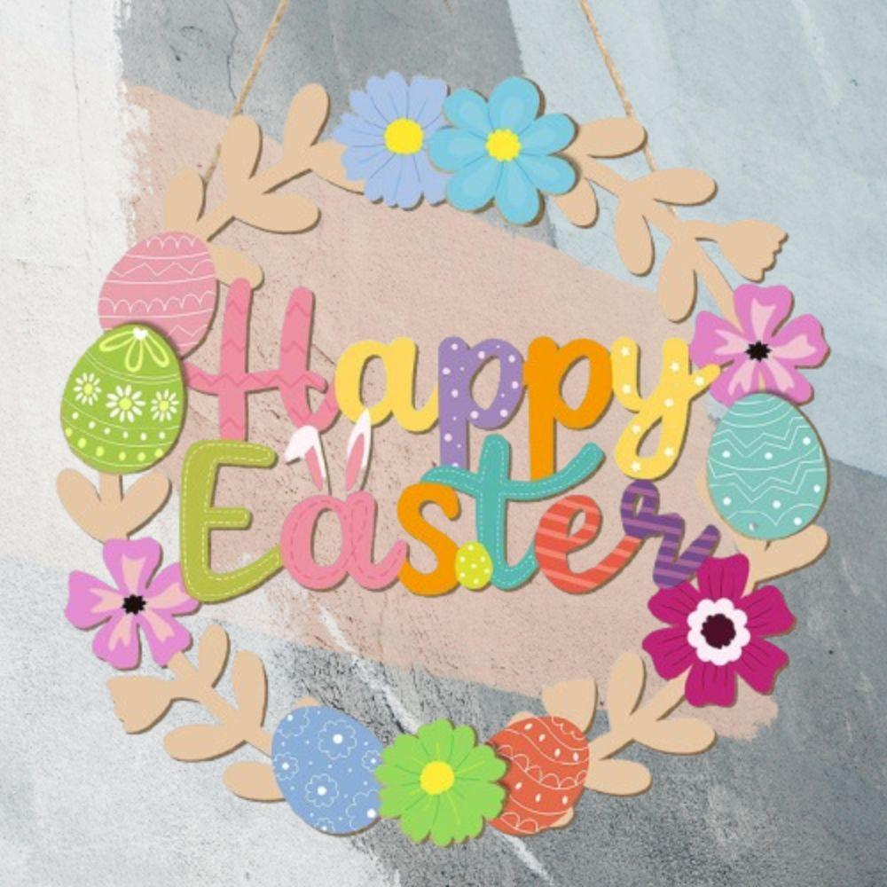 Wooden Welcome Door Sign Pendant Colorful Happy Easter Wall Decor  Party Favors
