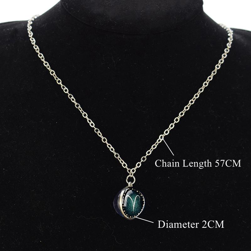 New Fashion 12 Constellation Glass Ball Pendant Necklace Zodiac Sign Necklace for Men Women Birthday Gift