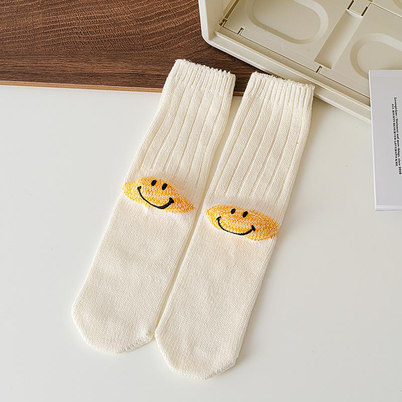 Damen Frühling und Herbst Baumwolle Ferse Smiley Wolle Dickes Garn Gestrickte Mittelhohe Socken