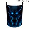 1pc Gothic Blue Lightning Skull Print Laundry Basket - Gothic Suitable for Room & Dorm Decor, Easy-to-Clean Polyester Fabric Hamper with Sturdy Handle