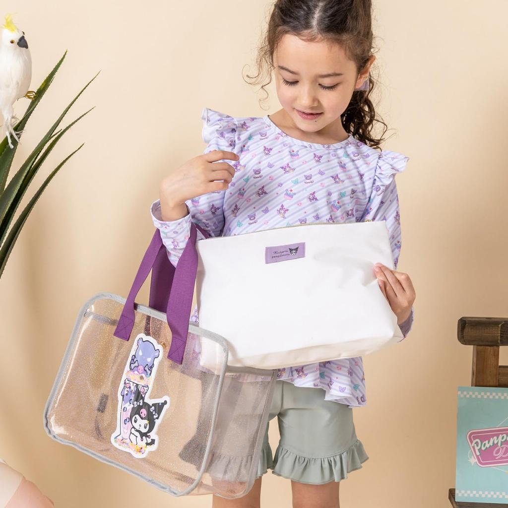 Panpanchuchu Playful Pool Bag Pouch Sanrio Girls Kids Vinyl Waterproof Swimming Bag Swim Bag Beach Bag (Water-Repellent Included) (Kuromi Parfait)