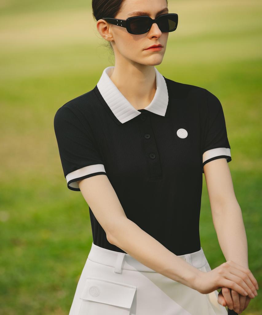 OBER GOLF Classic Rib Polo Top (Black)