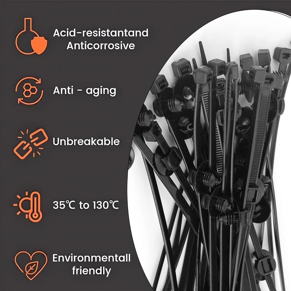 Universal Car Wiring Harness Fastener Clip Push Mount Cable Tie Nylon Zip Tie Auto Wire Loom Fixer Retainer Strap Set 15cm 20cm