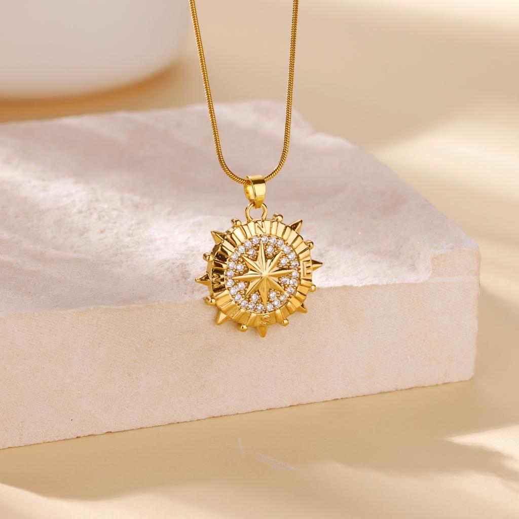 Stainless Steel Sun Pendant Necklace for Women Fashion Gold Color Zircon Charm Chain Necklaces Trendy Aesthetic Jewelry Gift