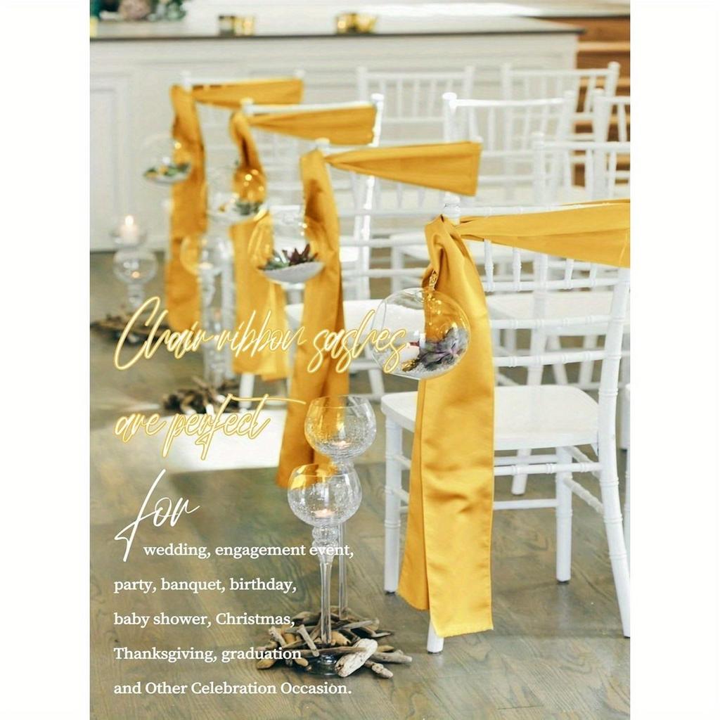 Pink Satin Chair Bow Sashes Wedding Chair Ribbon Bow Silk Chair Knot Ties for Reception Restaurant Event Banquet Party Hotel Decorations