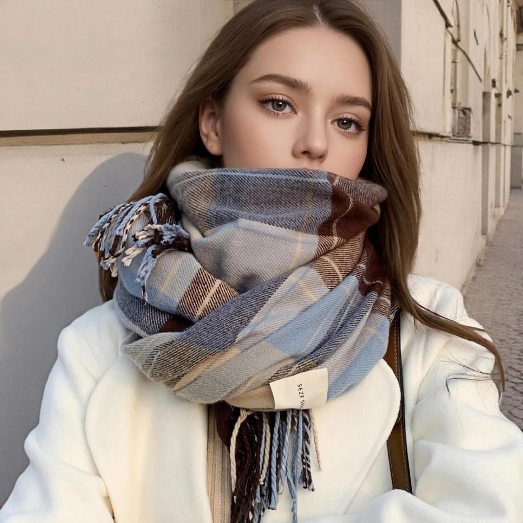 New Winter Plaid Scarf For Women Cashmere Warm Pashmina Female Thick Soft Bufanda Tassel Shawl Long Couple Scarves