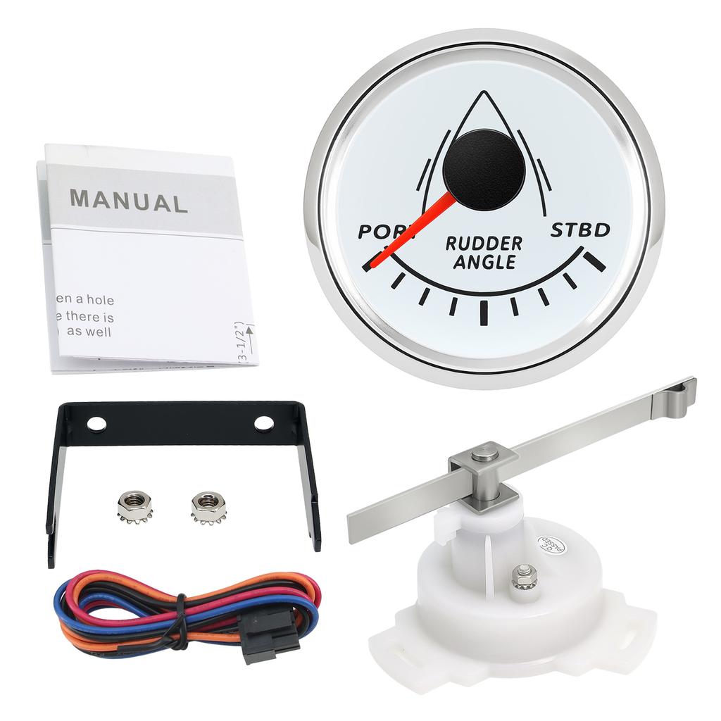 ZMFJH Boat Yacht 52mm Rudder Angle Indicator Gauge with Rudder Angle Sensor 0-190 ohm Rudder Angle Gauge Red Backlight 12V 24V