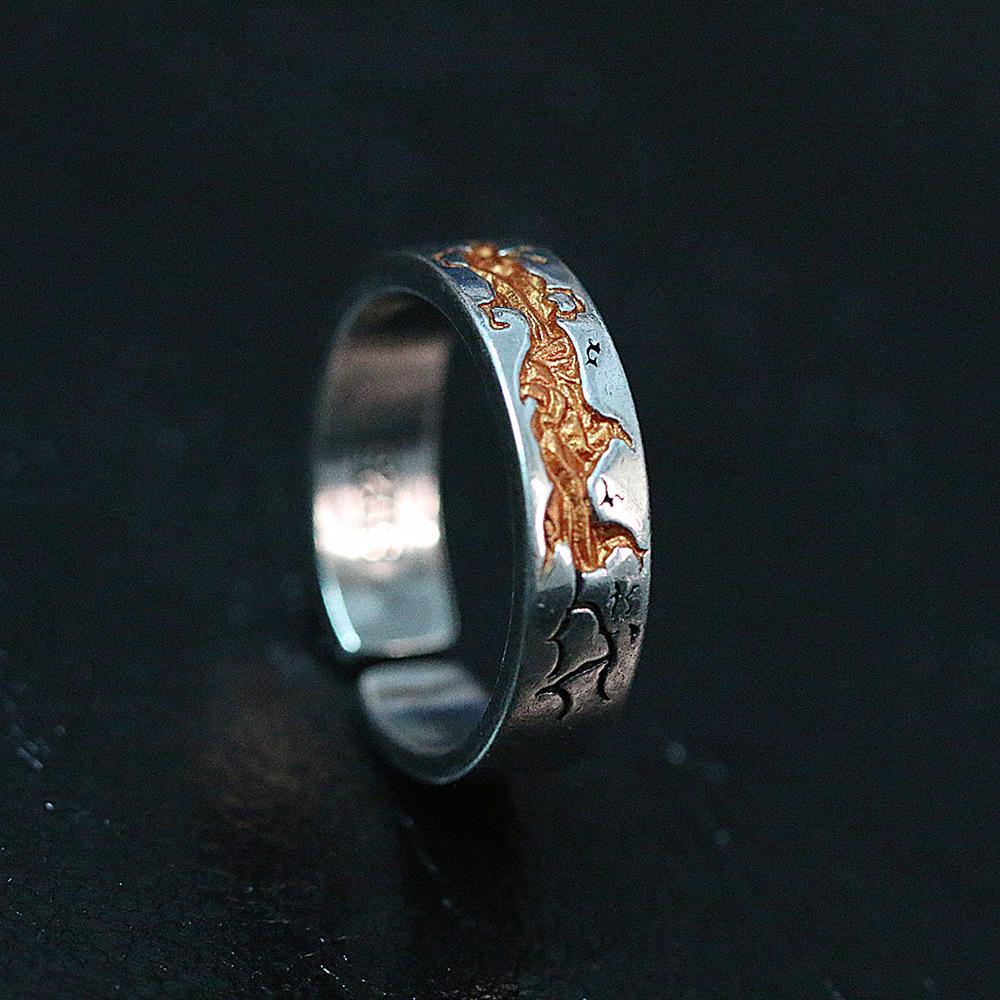 Thai Silver and Gold-Plated Retro Style Couple Ring Set