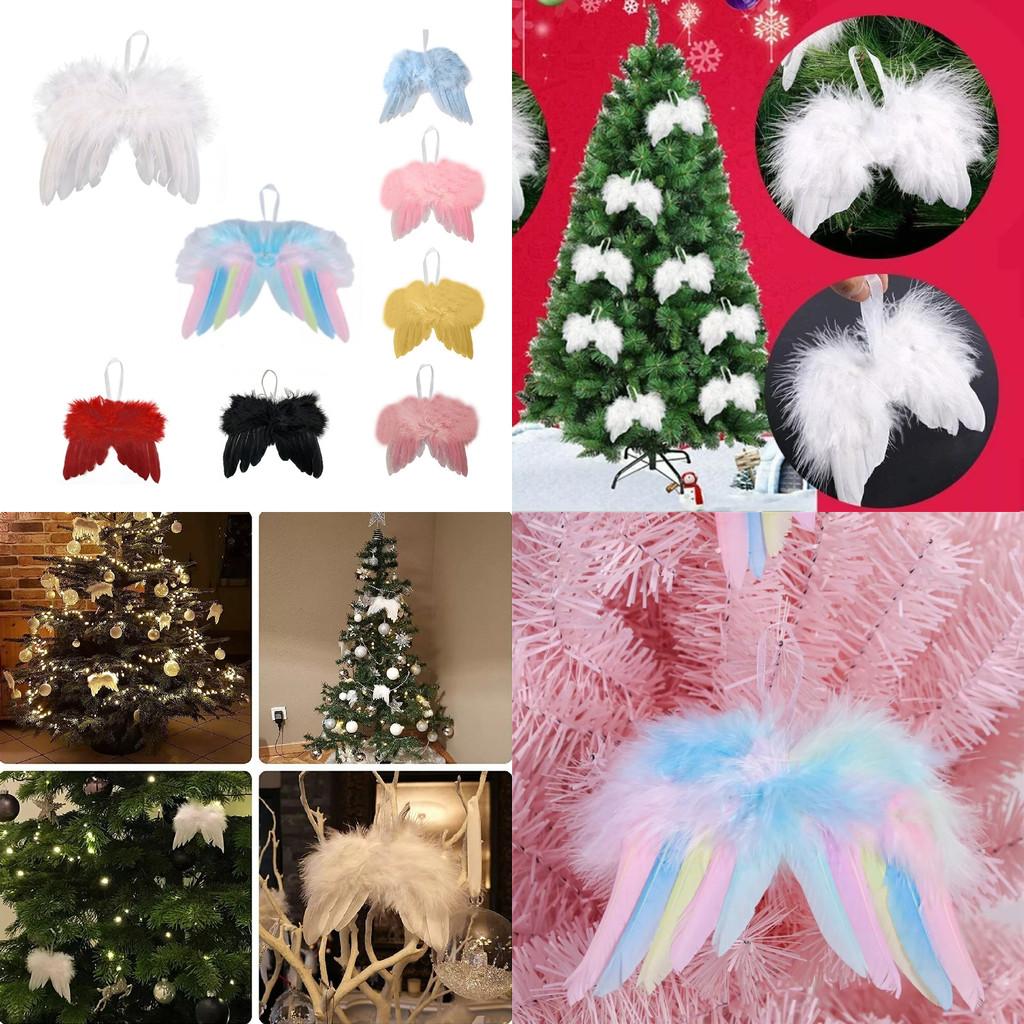 5pcs Angel Wings Christmas Feather Baubles Tree Hanging Ornament Diy Decor Craft