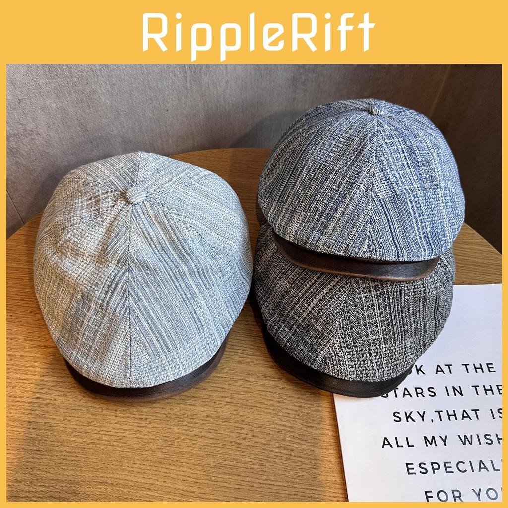 Design Spliced Minimally Striped Women Denim Casual Beret For Autumn And Winter