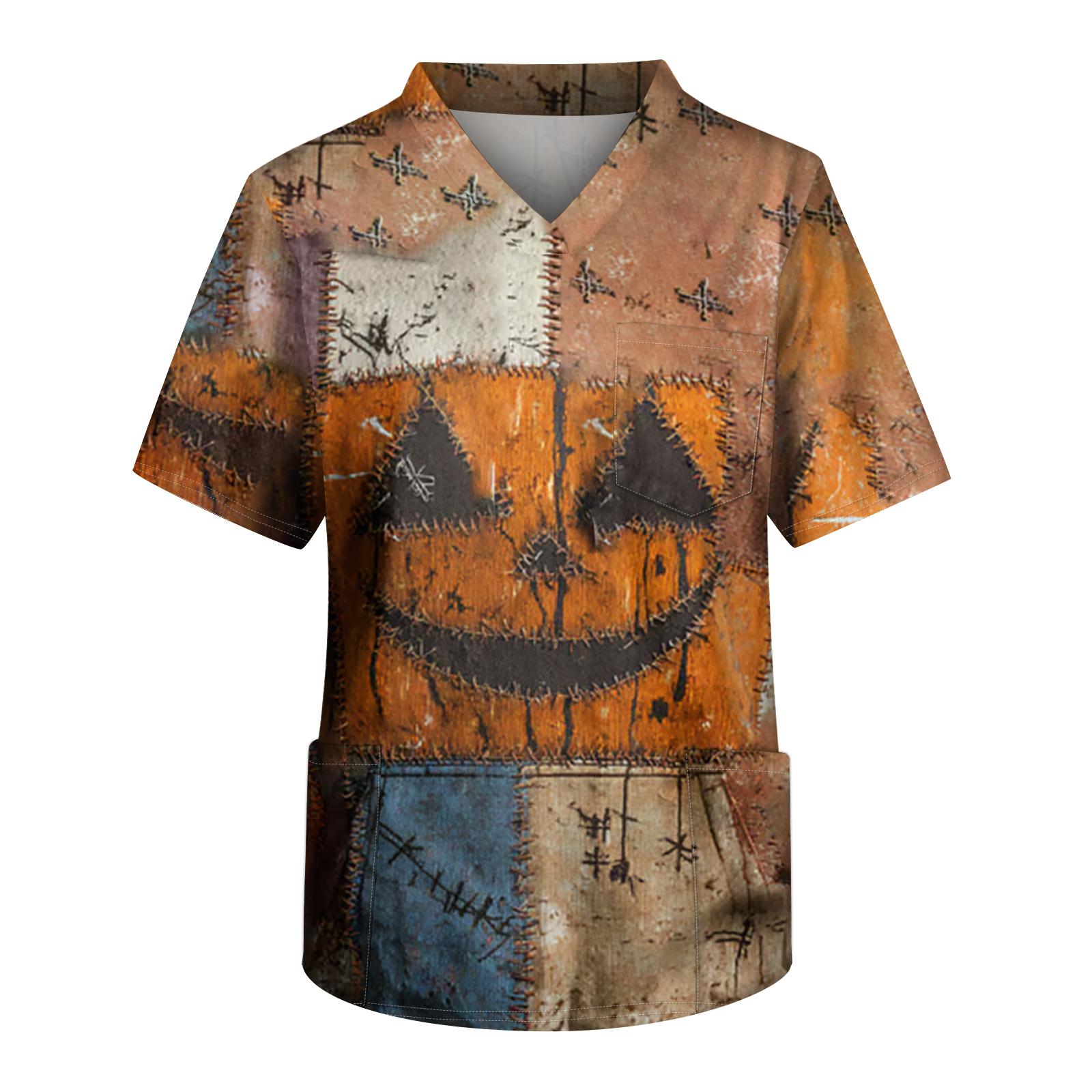 

Мужская рабочая блузка с короткими рукавами и v-образным вырезом с принтом, топ с нагрудным карманом S