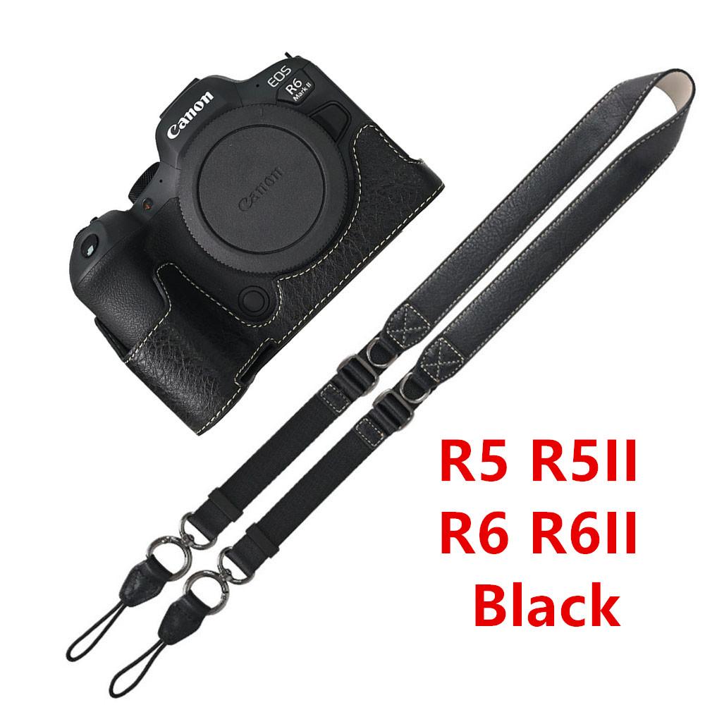 

Litchi PU Leather Camera Half Case for Canon EOS R50V R50 R100 R8 R10 R5 R5II R6 R6II 200D 200DII SX70HS Shoulder Strap Cover