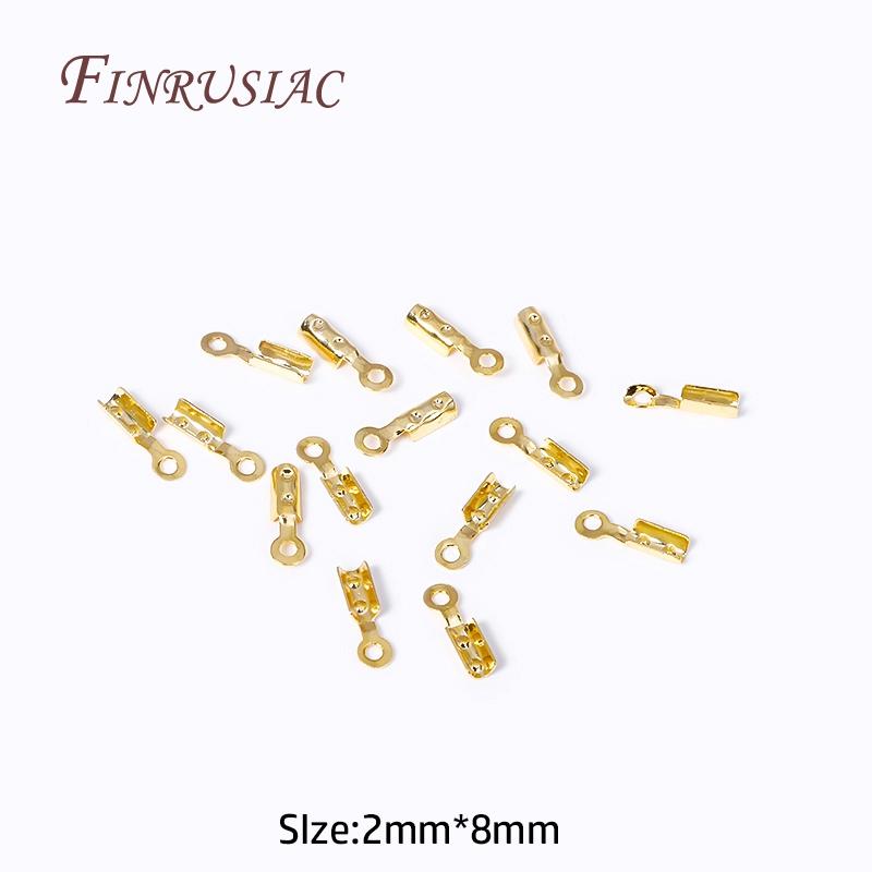 18K Gold Plated Leather Clip Connector Brass Metal Rope Fastener Crimp Fold Over Cord End Cap For DIY Jewelry Making Supplies