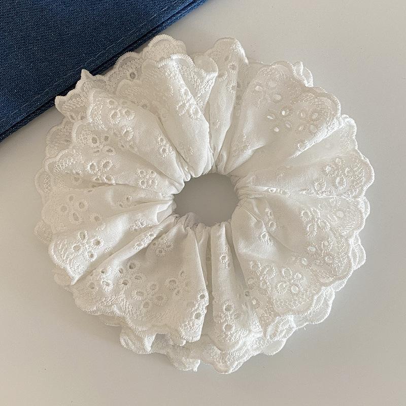 

18 см корейская резинка для волос из ткани карамельного цвета с кружевом, милые большие резинки, повязки для хвоста, женские аксессуары для волос белый