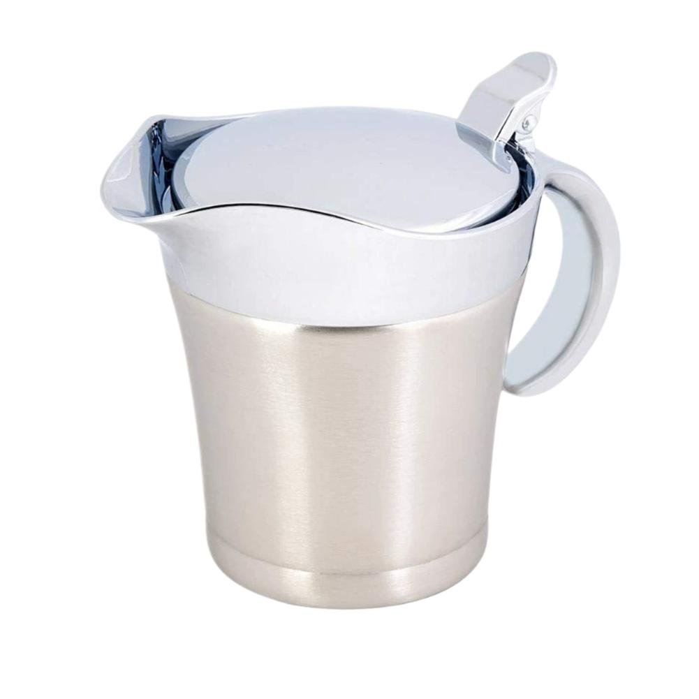 304 Stainless Steel Gravy Jug 450ML Sauce Dispenser Double Insulated Sauce Gravy Boat Vinaigrette Pot with Hinged Lid for Home