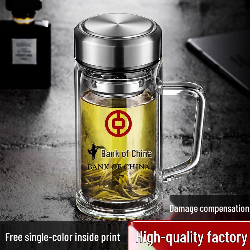 Double-Layer Glass Cup with Handle and Lid for Tea and Water