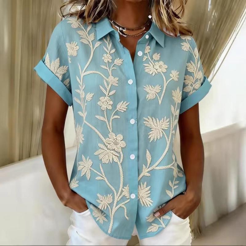 Short-sleeved button-up shirt women's blouse top