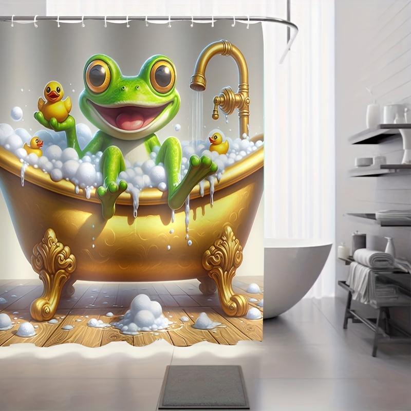 Jessica Chen Funny Frog Shower Curtain Bathtub With Rubber Ducks Bath Time Art Kids Decor Waterproof Fabric Bathroom Curtain Set Home