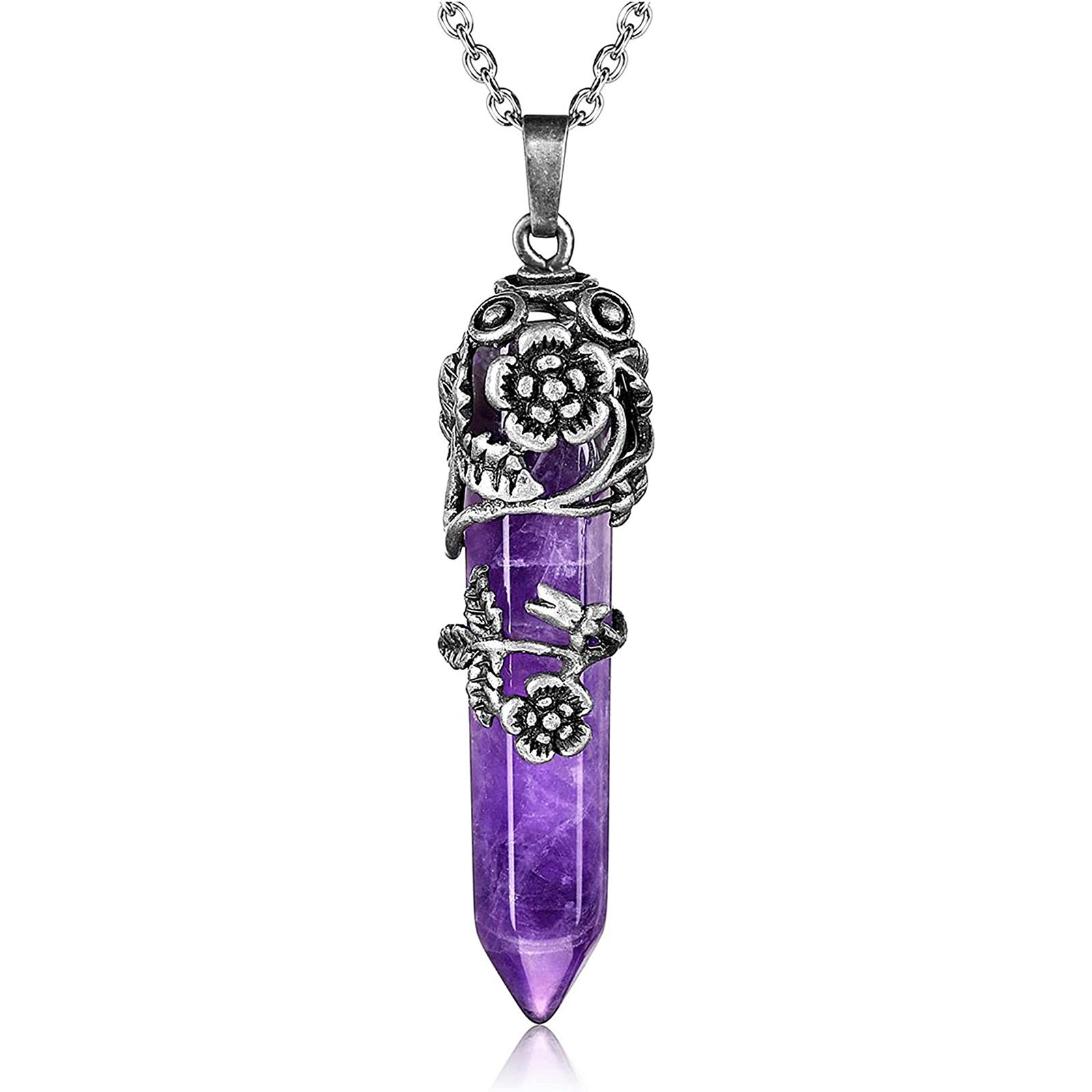 Natural Stone Necklace Hexagonal Natural Stone Pendant Healing Stone Flower Wrap Pendant Necklace Women Fashion Jewelry 1
