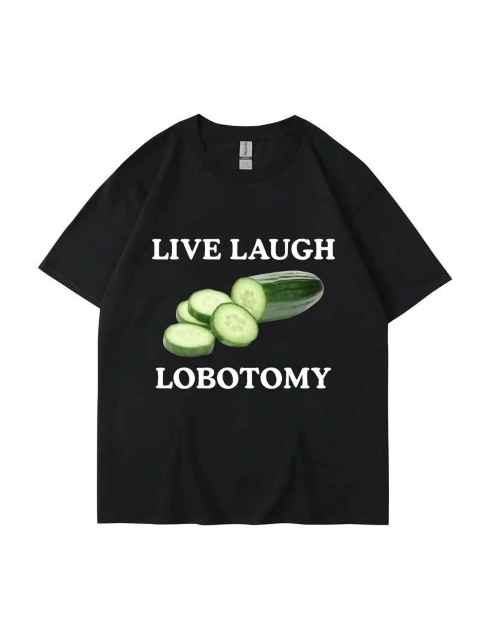 Live Laugh Lobotomy Cucumber Funny Meme T-Shirt unisex Wounisex Creativity Humor T Shirt Summer Pure Cotton Casual Tops Streetwear S разноцветный