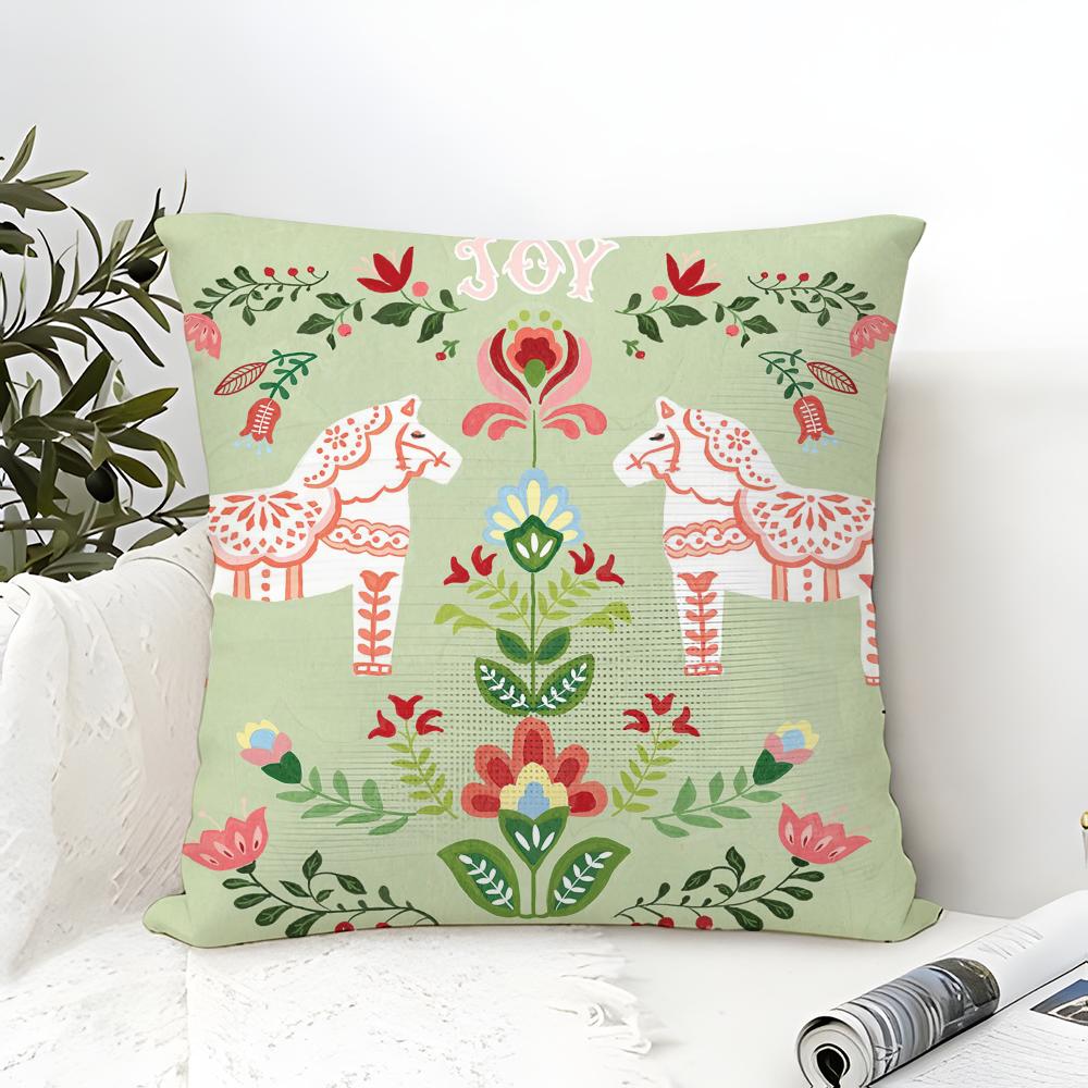 Norwegian Rosemaling Pillow Case Cotton Linen Fabric Square Zipper Pillowcase Home Decorative Living Room