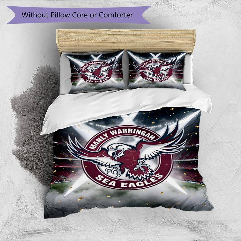 3pcs Duvet Cover Set (1*Duvet Cover + 2*Pillowcase, Without Core), Manly Warringah Sea Eagles Print Bedding Set, Bedroom Decor, All‑Season, Birthday G
