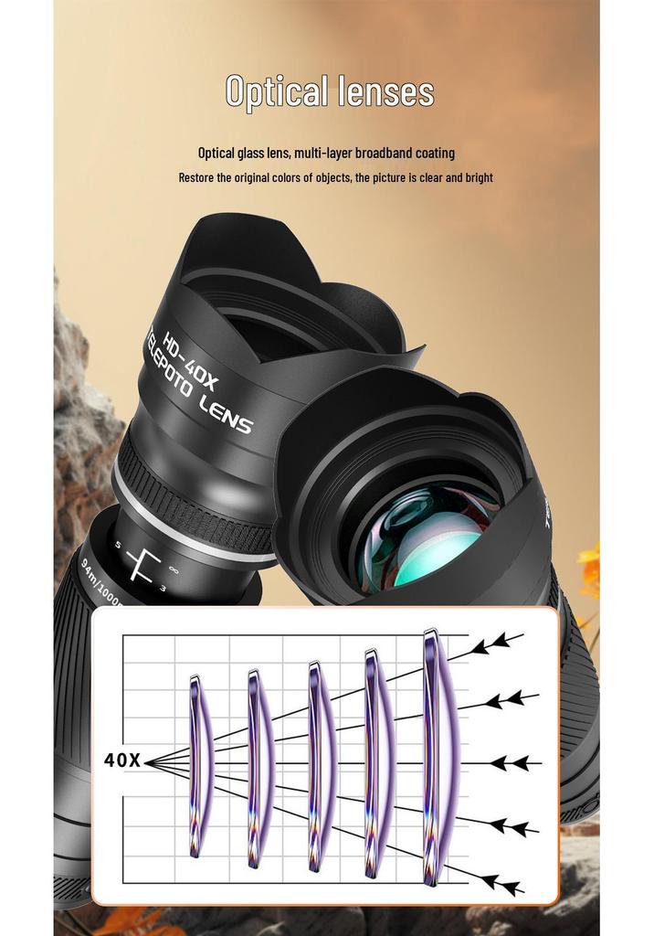 40x HD Monocular Telescope: High-Magnification, Wide-View Retractable Lens for Mobile Live Streaming