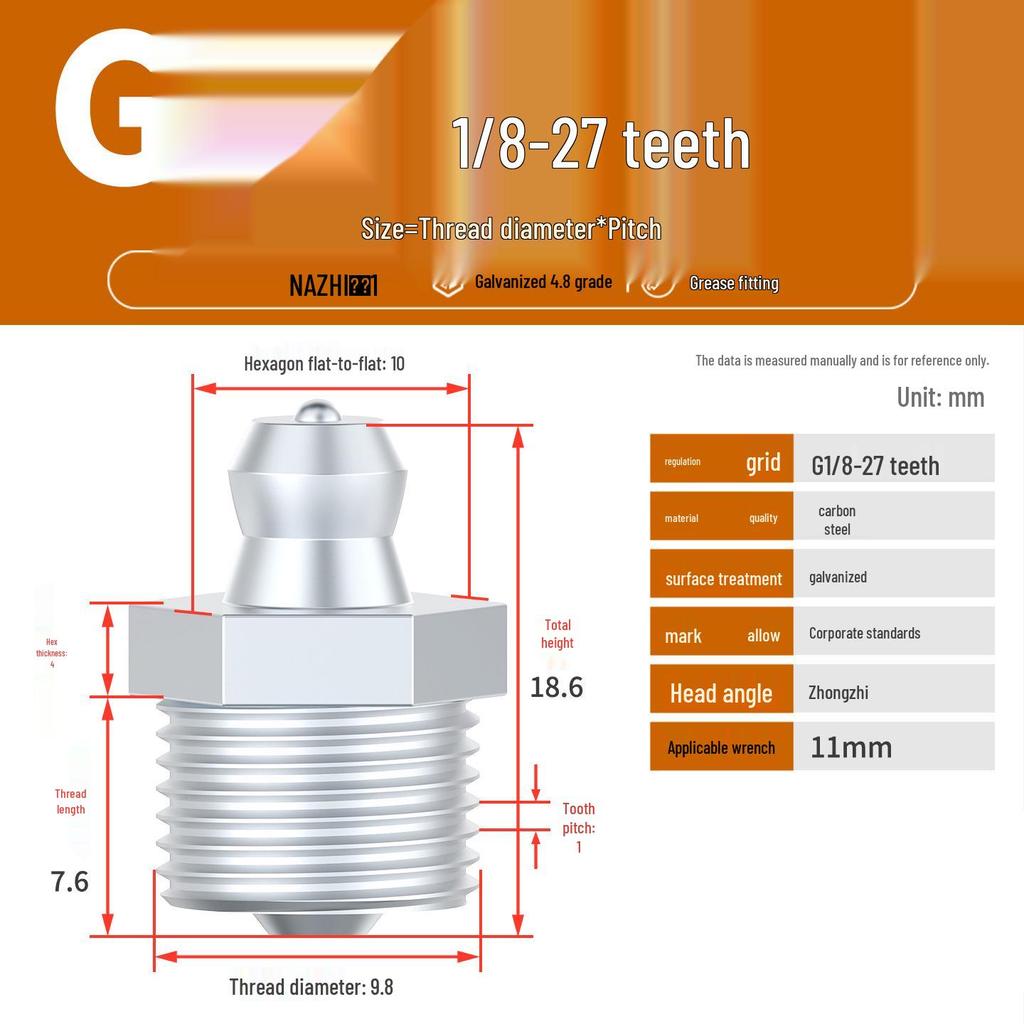 Nickel-Plated Iron Bent Grease Nipple Grease Gun Head M6-M14 G1/8