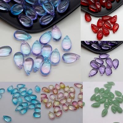 50 adet su damlası cam boncuk delikli gözyaşı damlası şekli Charm kolye boncuk DIY kolye takı aksesuarları